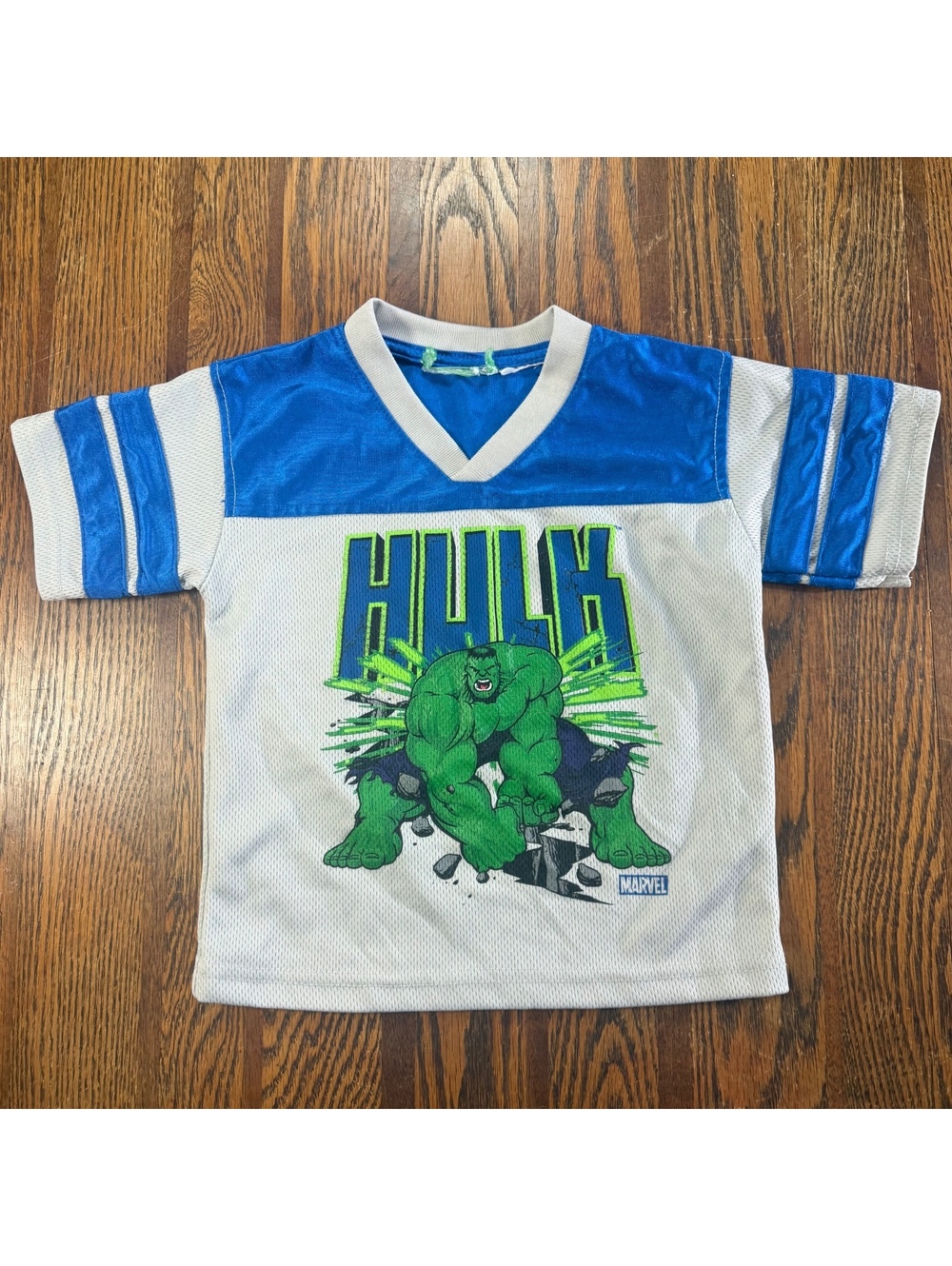 Vintage Marvel The Incredible Hulk Mesh Athletic Football Jersey White Blue 3T